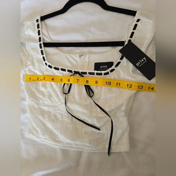 NWT Privy White Crop Top Small Lace Tie Front Cottagecore Long Sleeve Boho - Picture 6 of 11